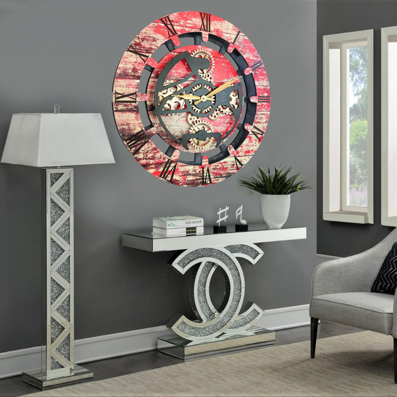 Solid Wood Wall Clock, Red Lava