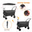Chariot pliant compact multifonctionnel avec auvent amovible et roues pivotantes, chariot utilitaire en acier noir et gris