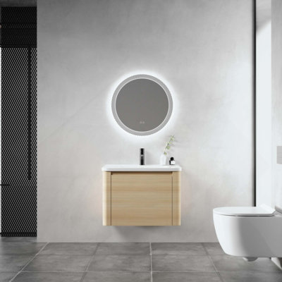 Meuble-lavabo mural avec lavabo en céramique et 1 porte à fermeture en douceur, contreplaqué