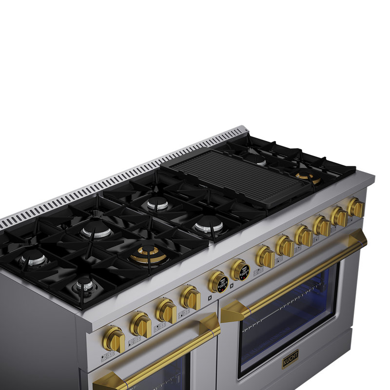 60 In. 7.9 Cu. Ft. 10 Burners Dual Fuel Range For Propane Gas In Stainless Steel With Kucht Horus Thermostat, Gold