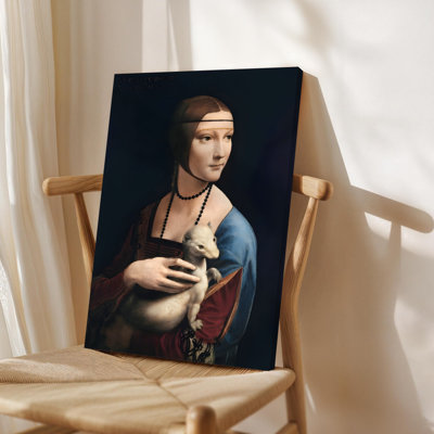 Framed Canvas Wall Art, Lady with a weasel: Holding a small animal, Renaissance oil painting style. Wall Decor, Large Artwork for Living Room Bedroom, Ready to Hang, 24x36 Inch