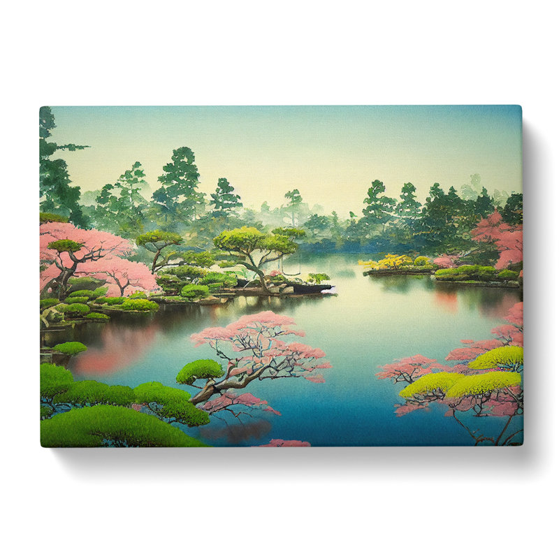 Watercolour Japanese Garden Pond Vol.4 - Wrapped Canvas, 40cm H x 60cm W x 3cm D