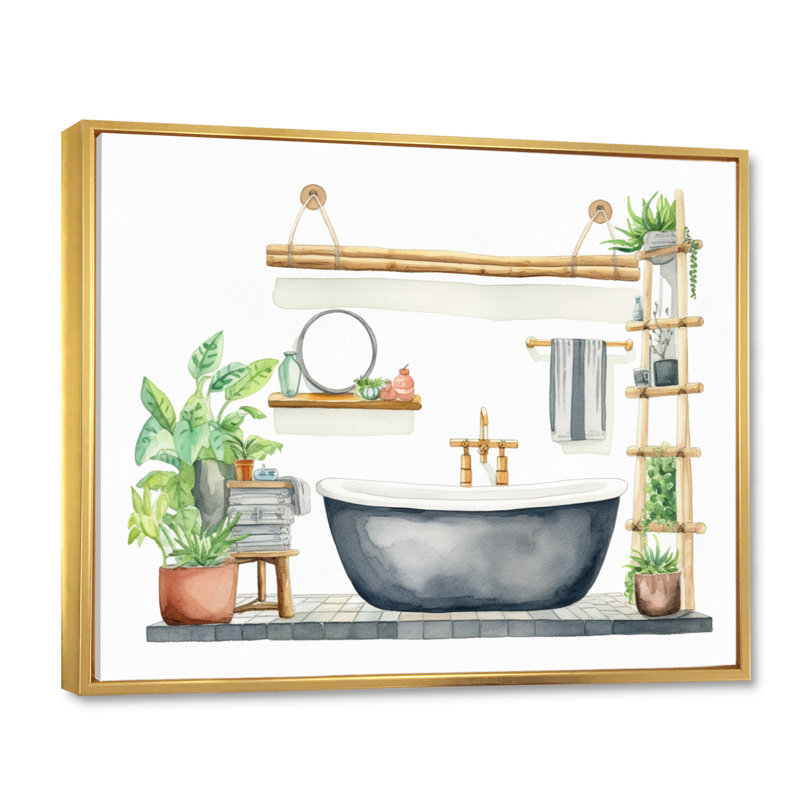 «Natural Bathroom Decor IV», reproduction sur toile, Cadre flottant doré, H 12 po x l 20 po x P 1 po