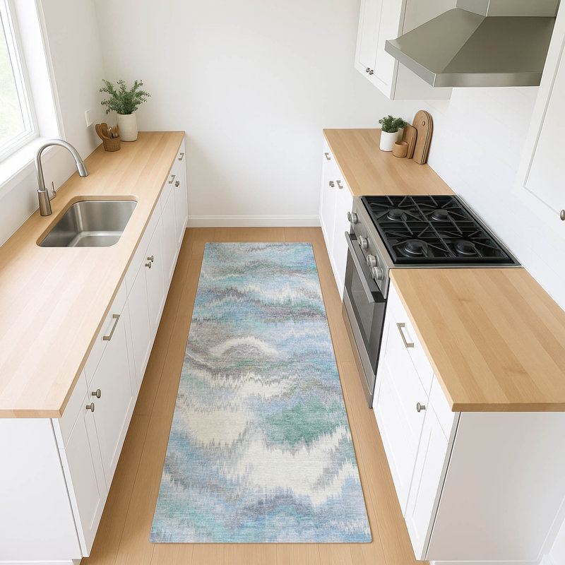 Machine Washable Indoor/Outdoor London ACN2258 Swirls Rug, Runner 2'3" x 7'6"