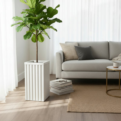 Square Grove Column Planter - White