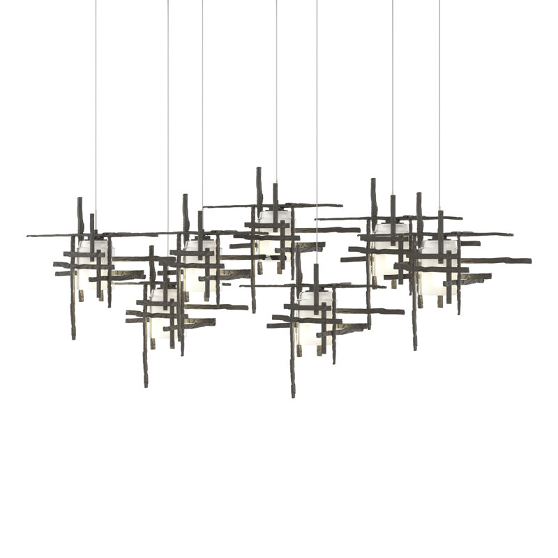 Tura 7-Light Glass Rectangular Pendant, Dark Smoke, Seeded Clear, 30" - 130"