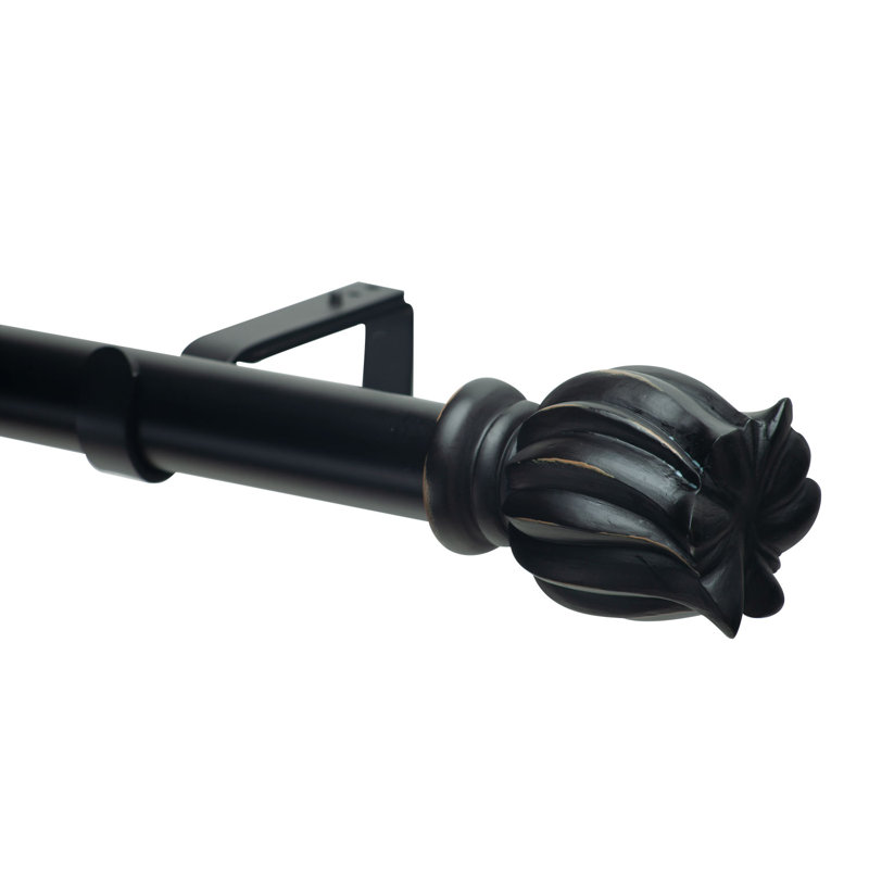 Delauny Single Curtain Rod, 3.5" H x 120" W x 5.25" D, Black