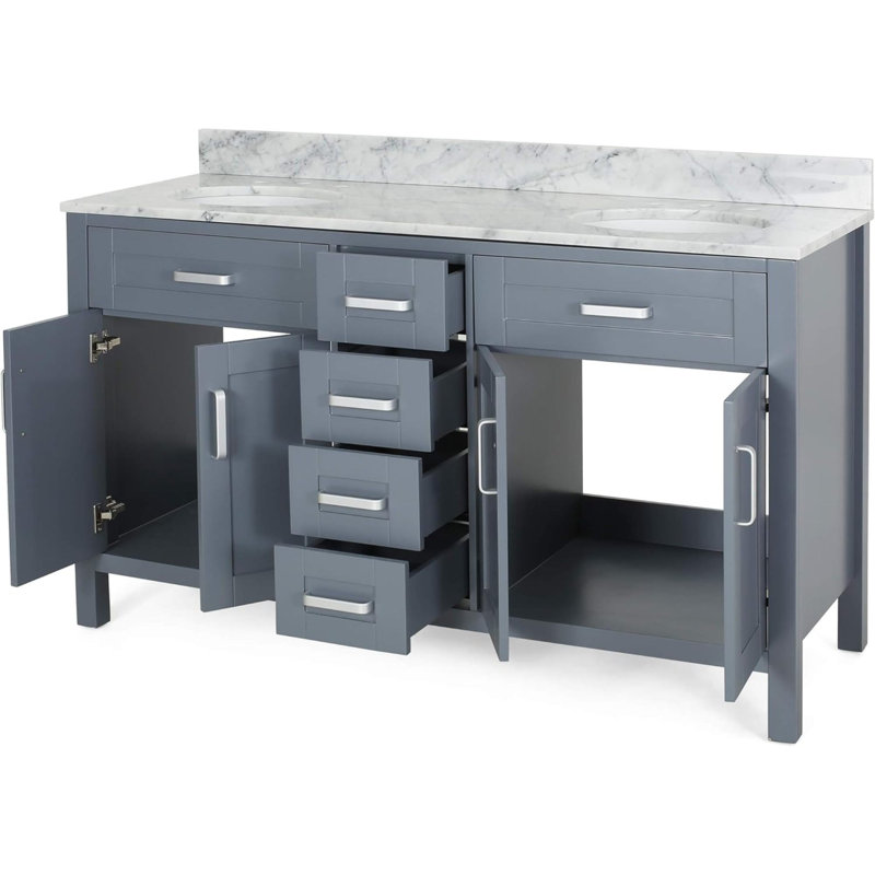 Dhanraj 61 " W Free Standing Wall Mounted 2 Double Vanity Bathroom Vanity With Marble Top