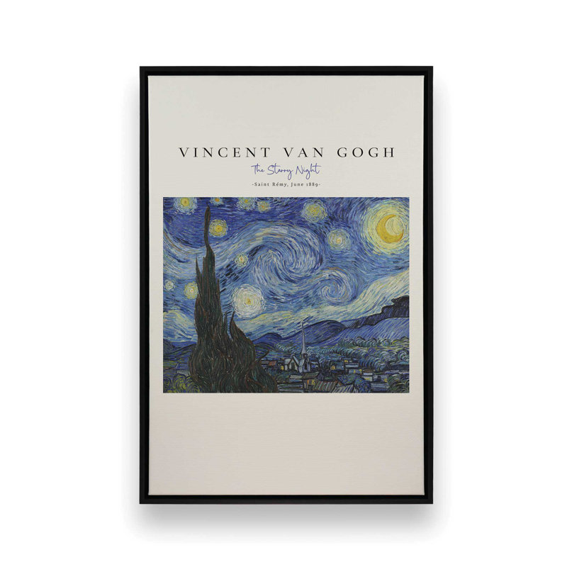 Van Gogh's The Starry Night v2, Cadre flottant noir satiné, H 18,75 po x l 12,75 po