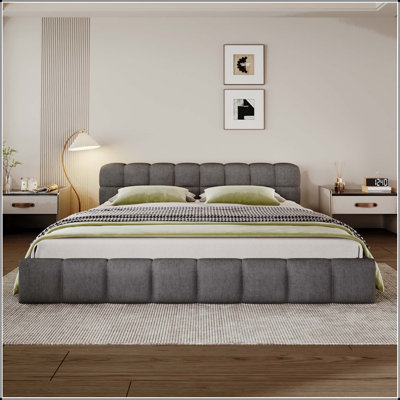 Chenille Upholstered Bed with Checkerboard Design