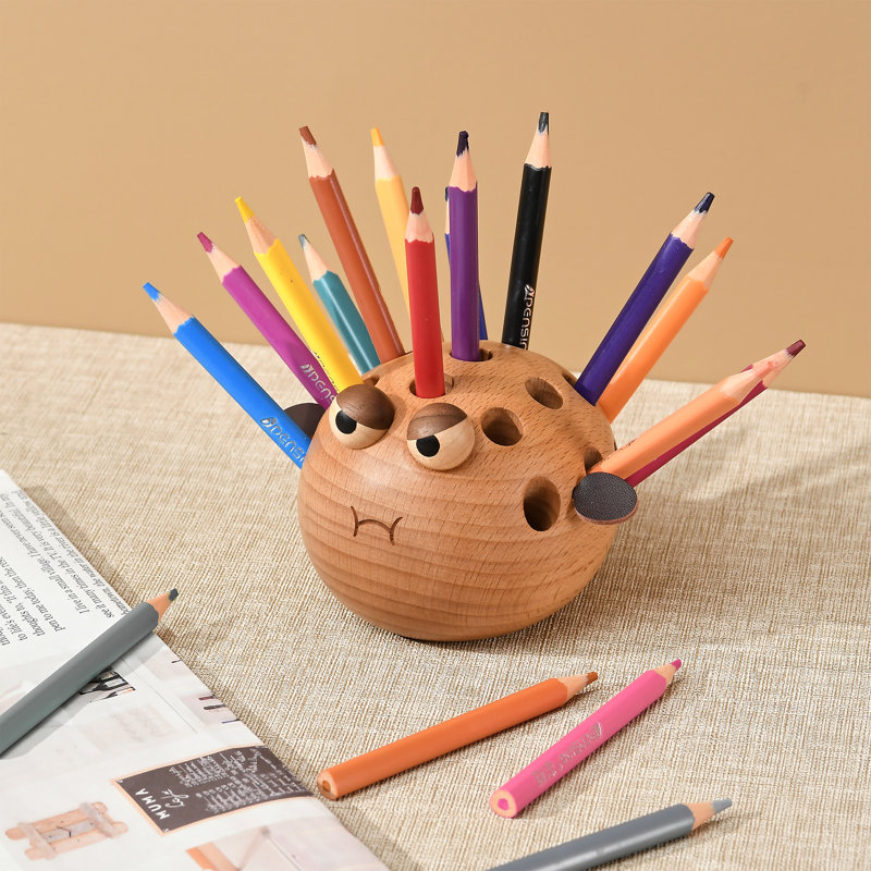 Boîte à crayons en bois noir noyer