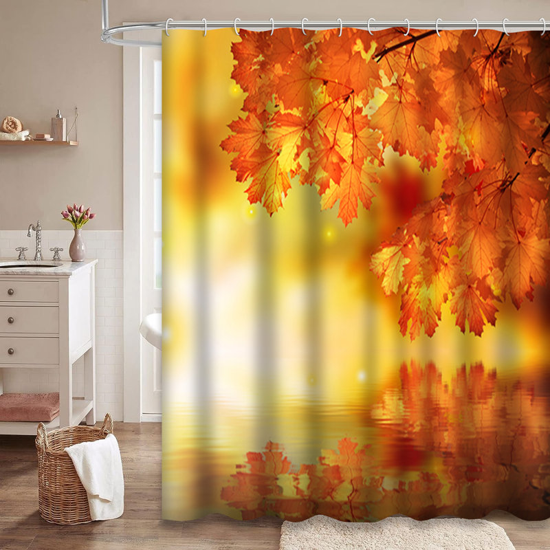Rideau de douche abstrait à feuilles d'automne avec 12 crochets, L 72 po x l 72 po