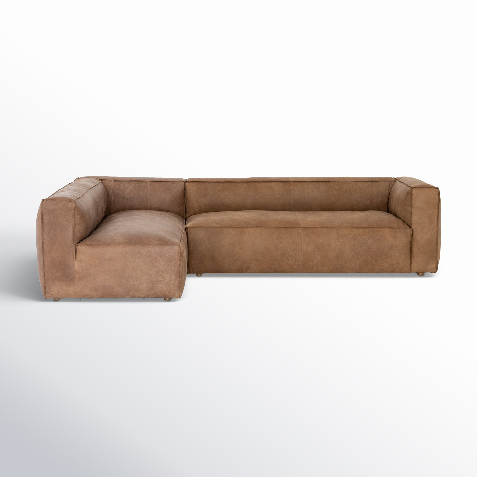 Strom 120" Genuine Leather Sectional, Left Hand Facing, Natural Washed Sand Top Grain Leather