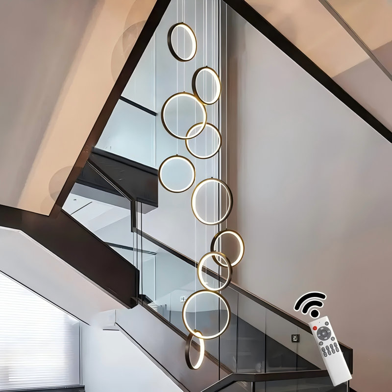Luminaire suspendu long à lustre géométrique 10 lumières à DEL à intensité variable pour escalier Adaleena