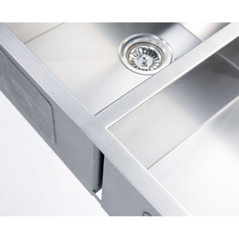 32'' L Double Bowl Stainless Steel Kitchen Sink, Brushed Stainless Steel