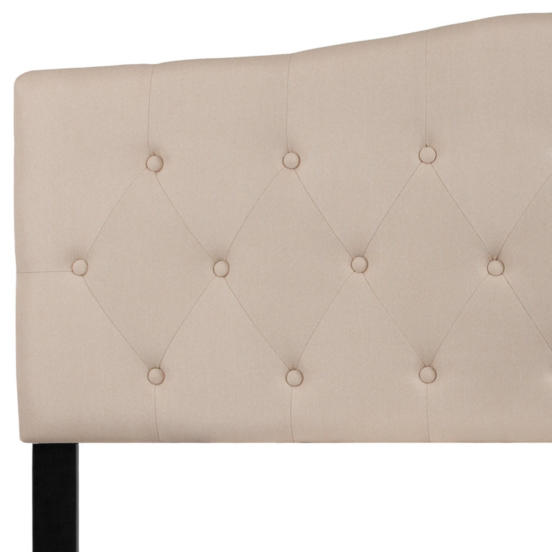 Tête de lit tapissier arquée capitonnée à boutons Ciriaca, Beige, Grand