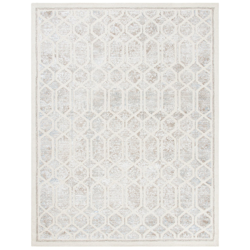 Audreyna 600 Hand Tufted Wool/Viscose Geometric Rug in Gray/Beige, Rectangle 4' x 6'