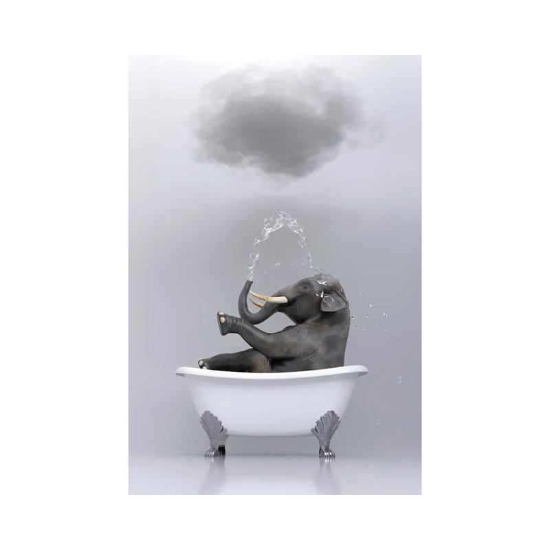 «Elephant Relaxing in the Bath 3» par Mike Kyiv - reproduction d'art, H 26 po x l 18 po x 1,5 po, Toile tendue, Pas de tapis