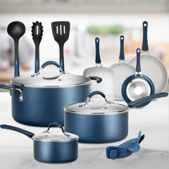 Kitchen Cookware Sets Nonstick Ceramic Bule,1.2 Quart Pot Saucepan with Lid+8  inch Small Frying Pan +9.5 Hard Anodized Frying Skillet Pan, Induction  Nonstick Ceramic Flying Cooking Pan Stock Pot