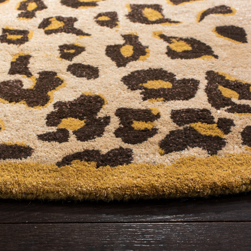 Jamon Martha Stewart Hand Tufted Wool/Viscose Animal Print Rug in Tan, Round 6'
