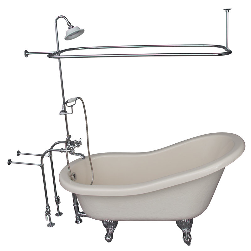 60'' x 30'' Soaking Acrylic Bathtub with Faucet, Polished Chrome, Bisque