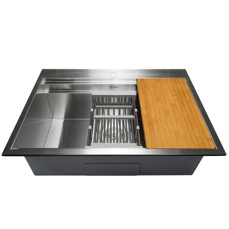 KS0391 Drop-in 25-in x 22-in Stainless steel Single bowl Workstation Kitchen Sink All-in-One Kit