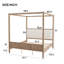 Très grand lit plateforme à baldaquin en bois avec tête de lit tapissier, sans sommier tapissier, noyer naturel