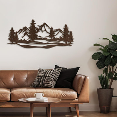 Mountain Pine Tree Silhouette Modern Abstract Wall Accent Sculpture Hanging Decoration Metal Wall Decor