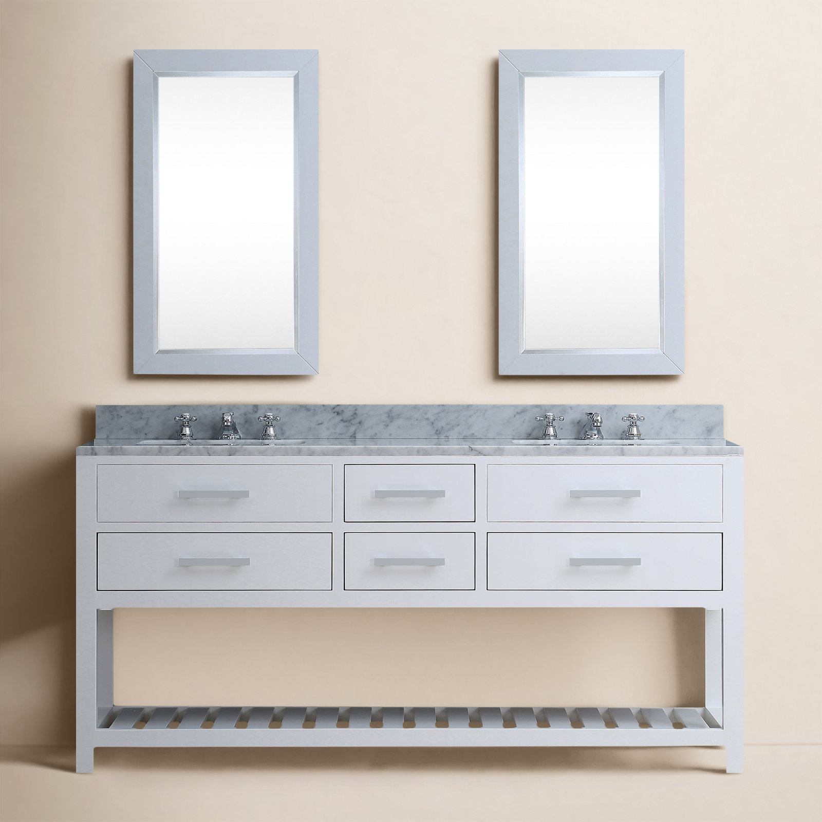60" Pine Double Bathroom Vanity, Pure White, 34" H x 72" W x 21.5"D