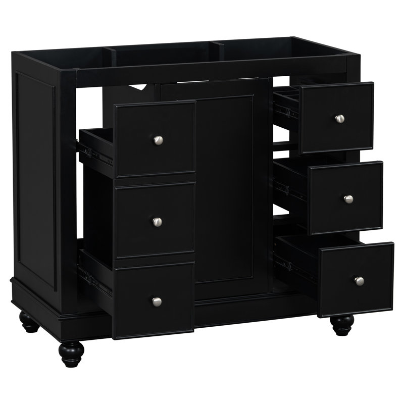 Armoire de salle de bain 36 po, 4 tiroirs et 1 porte, finition noire