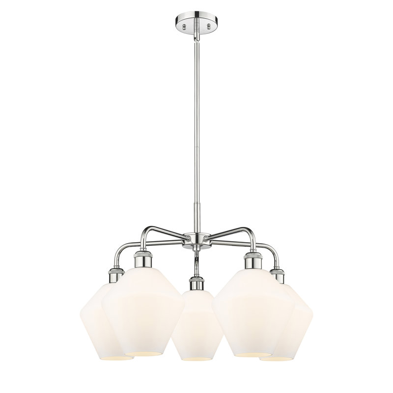 Lustre à 5 lumières, Blanc mat, Chrome poli