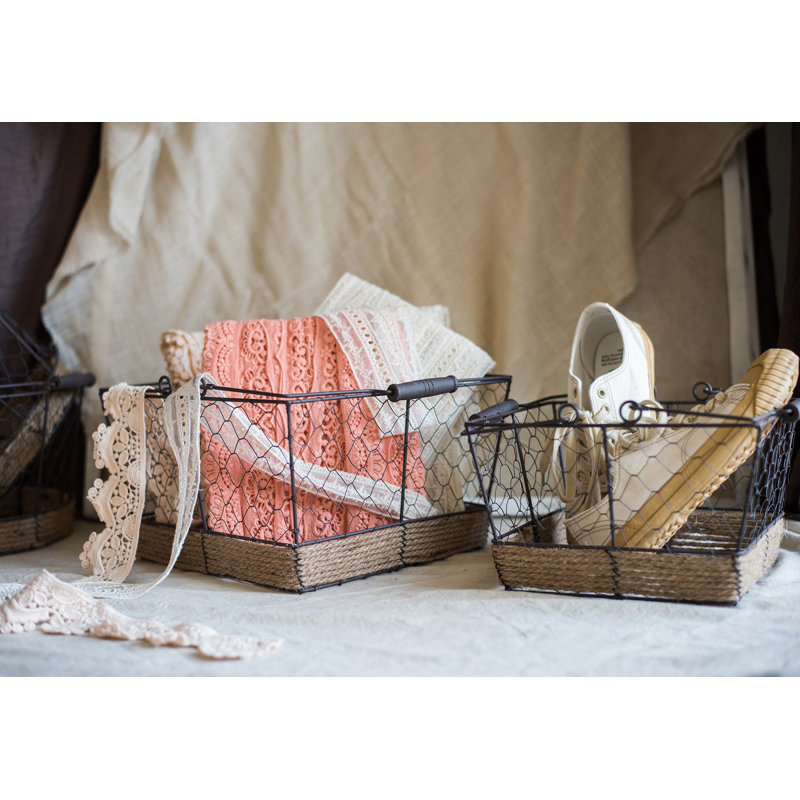 Panier en fil avec corde de chanvre et rectangulaire inférieure, H 12,8 po x l 11,8 po x P 9,8 po