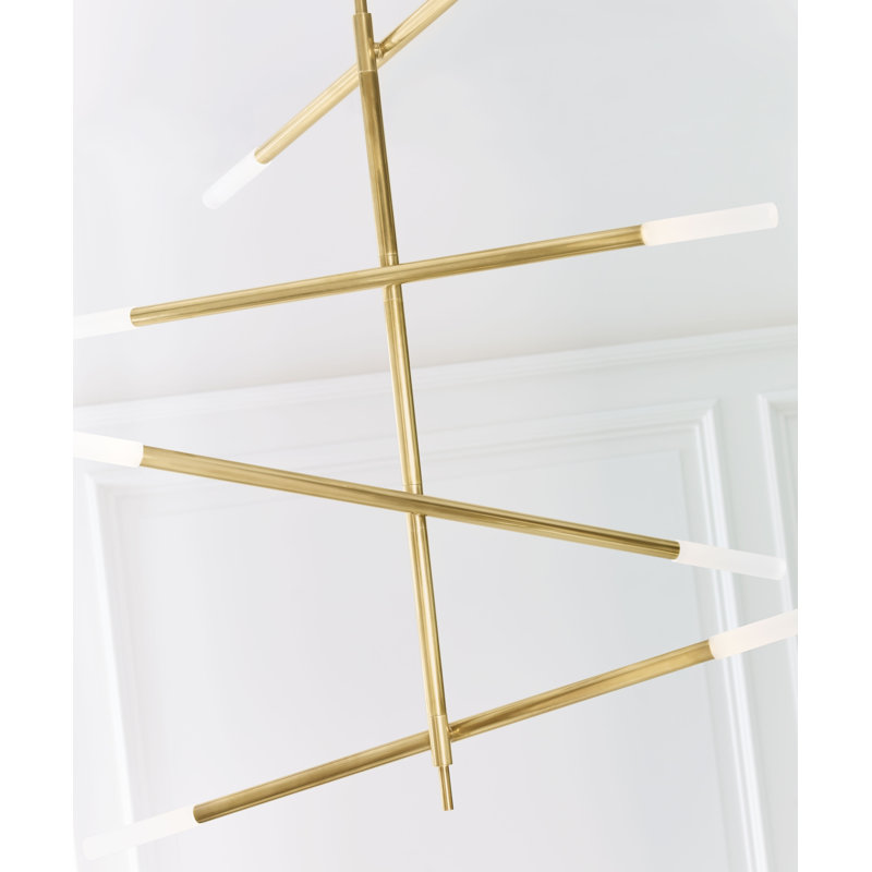 Kelly Wearstler Rousseau Large Articulating Chandelier, 47.5" H x 48" W x 3" D, Etched Crystal, Antique-Burnished Brass