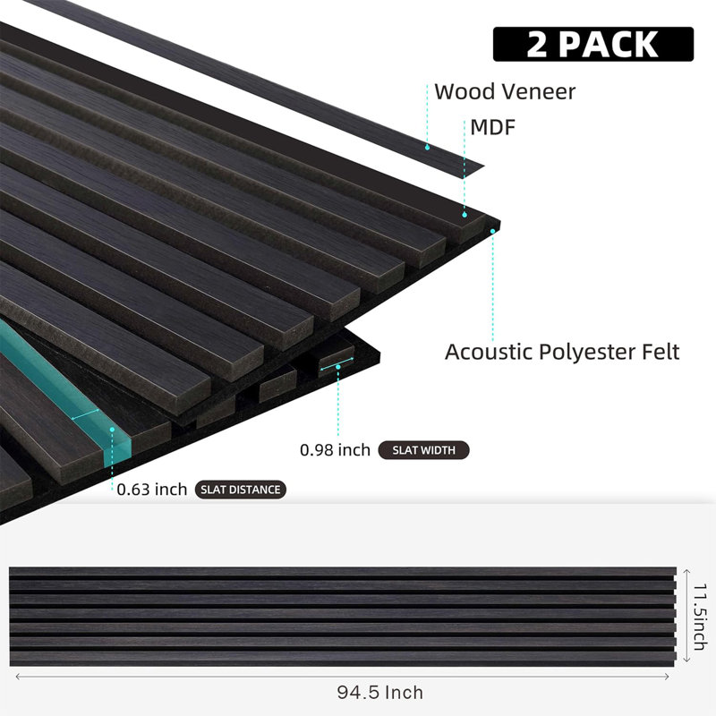 Panneaux muraux 3D en bois cannelé L 94,5 po x l 11,5 po pour un décor élégant et une réduction du bruit - gris anthracite