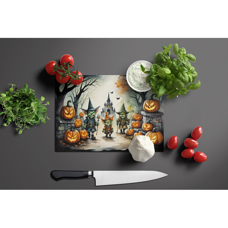 Goblins Spooky Halloween Glass Cutting Board Large