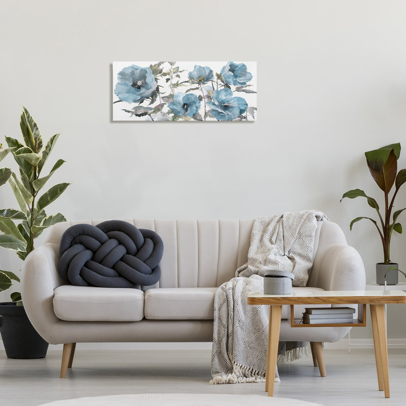 «Blue Poppies on Canvas» par Theresa Heidel, H 13 po x l 30 po
