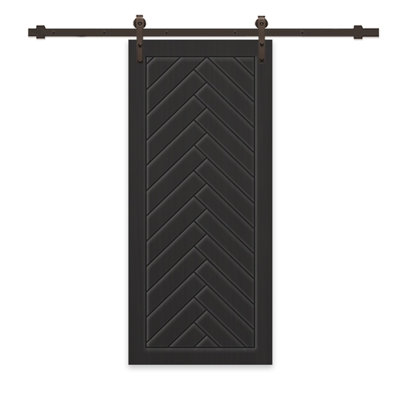Panelled Manufactured Wood and Metal Barn Door with Installation Hardware Kit