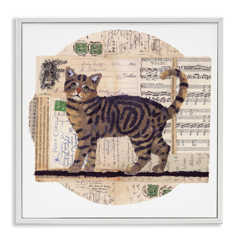 «Tabby Cat Collage», art de la giclée encadrée par Nancy Overton, Giclée encadrée blanc bord de mer, H 17 po x l 17 po