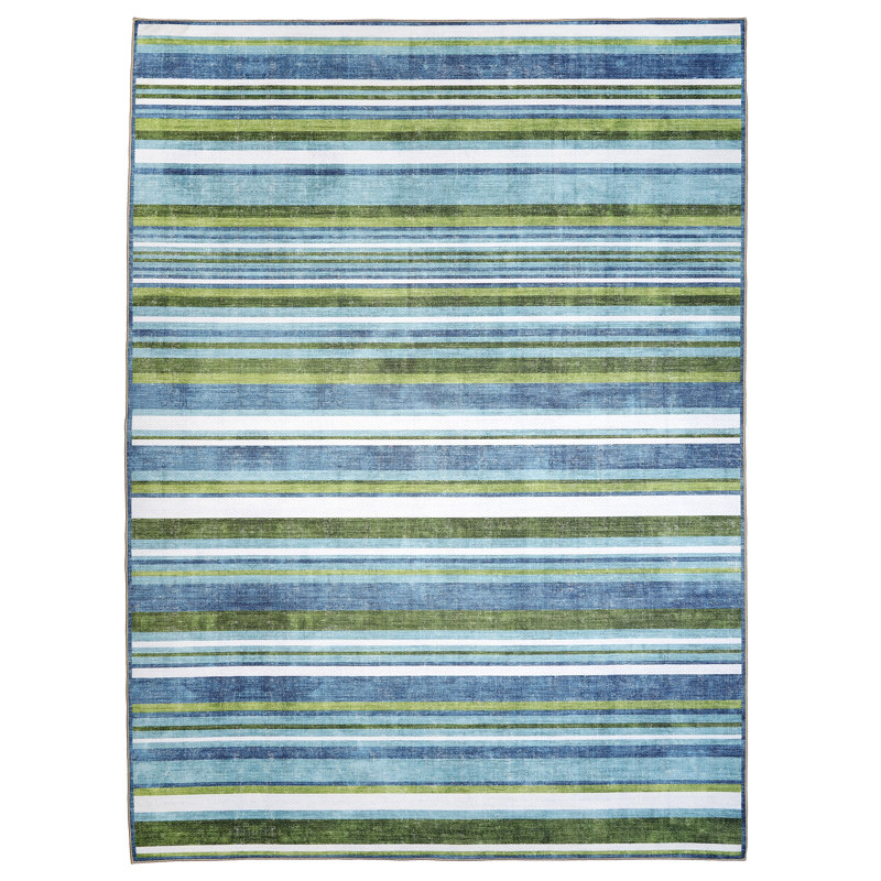 Isla Blue Green Machine Washable Indoor/Outdoor Rug, Rectangle 4' x 6'