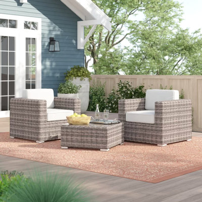 2 Seating With Water- - Chairs And Coffee Table Soft Breathable Cushions Outdoor 2 Club & Tempered Glass Top