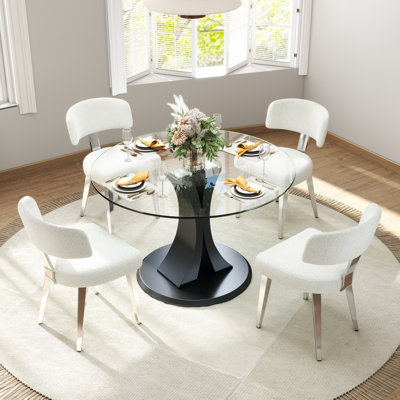 Round Pedestal Glass Dining Table Set