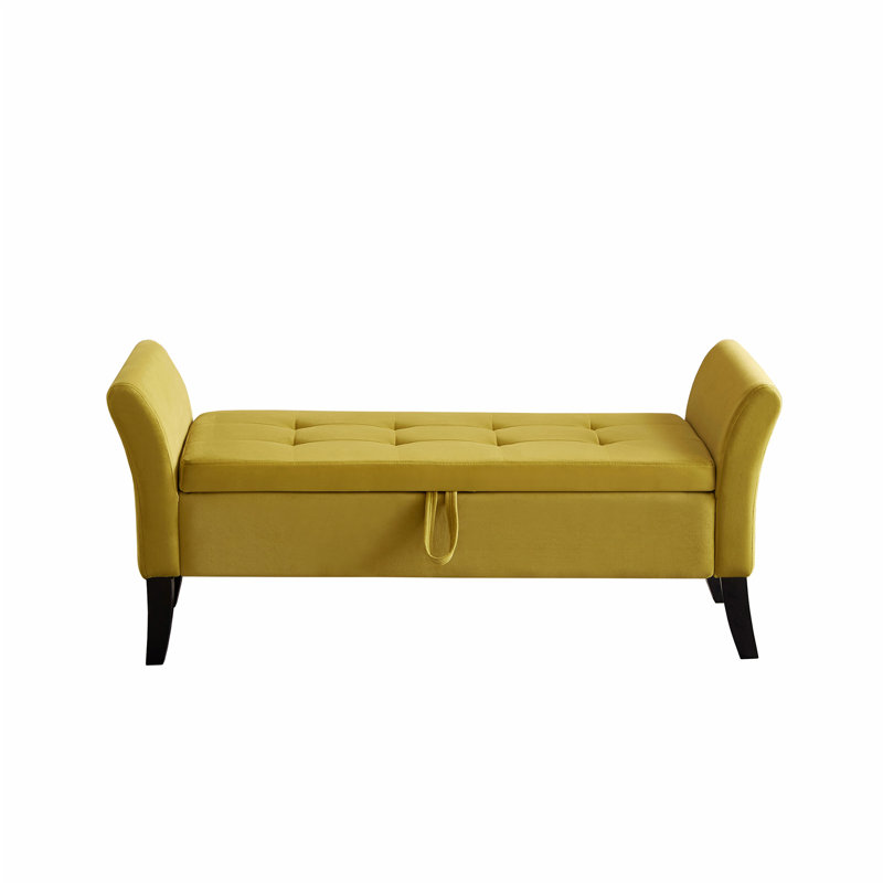 Encinal Velvet Upholstered Storage Bench, Olive Green