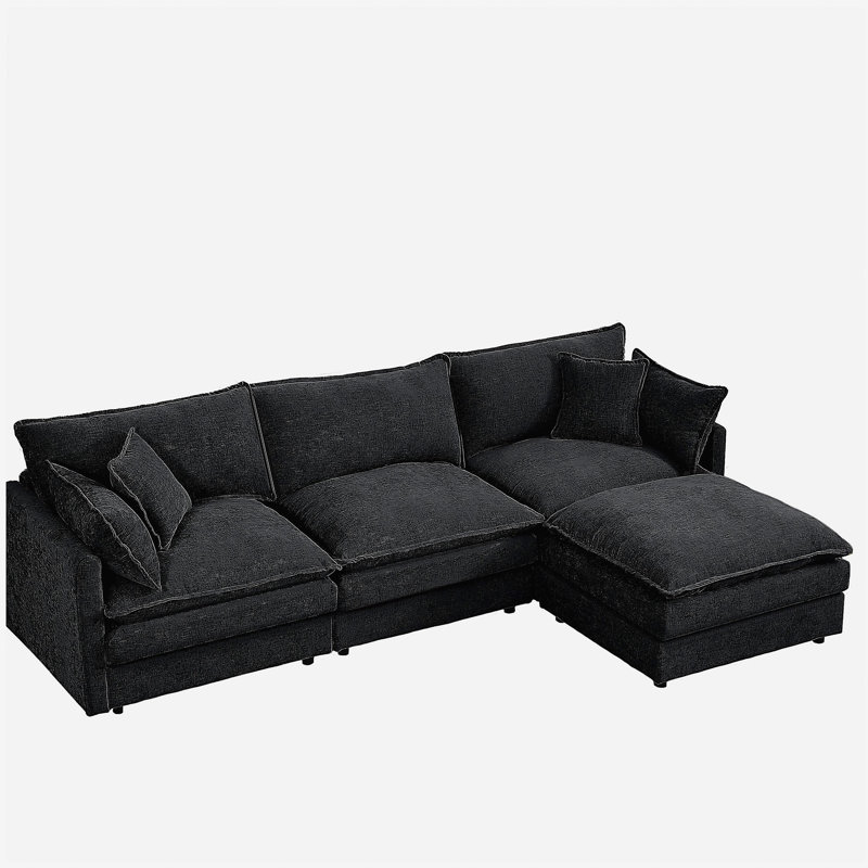 Canapé modulaire modulaire, ensemble de canapé en forme de L de 102 pouces pour le salon, canapé à 3 places confortable avec repose-pieds mobile, combinaison de bricolage, chenille, noir