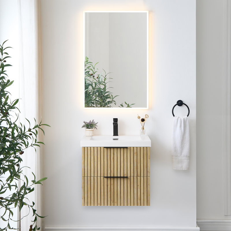 Livia 24" Wall-mounted Single Bathroom Vanity with White Artificial Drop-in Sink with Mirror