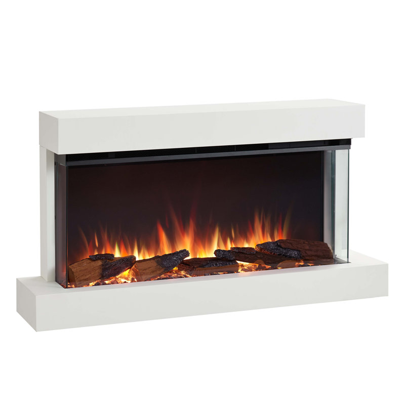 KNIGHTON FLAMME White Electric Fireplace with, 59cm H x 110cm W x 25cm D