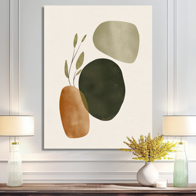Abstract Shapes In Green And Brown Tones - Midcentury Modern Canvas Print Wall Art, Green Mid-Century Modern Wall Decor