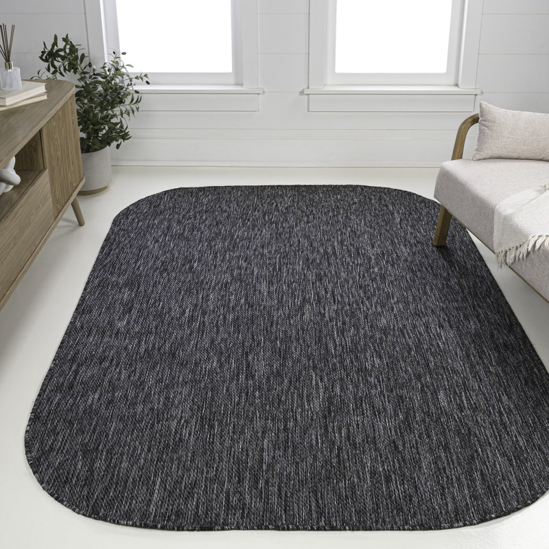 Montalvo Modern Minimalist Radius Corner Solid Dark Gray Indoor/Outdoor Rug, Novelty 5'3" x 7'7"