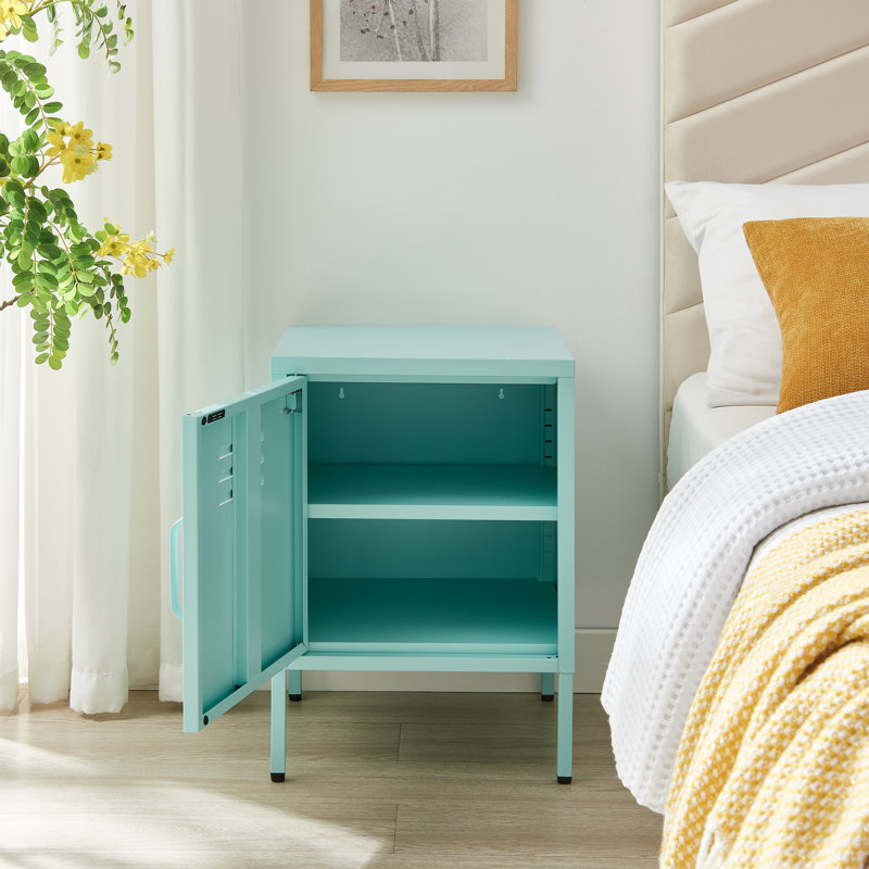 Anouck Metal Single Door Locker Style Bedside Table - Modern Industrial Style, Blue