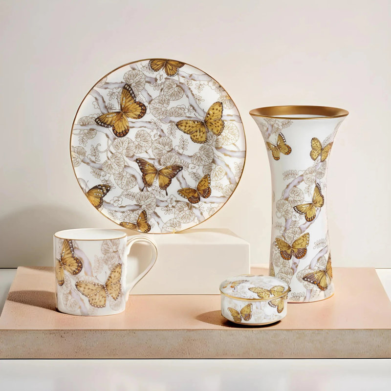 Butterfly Jeweled Bone China Table Vase