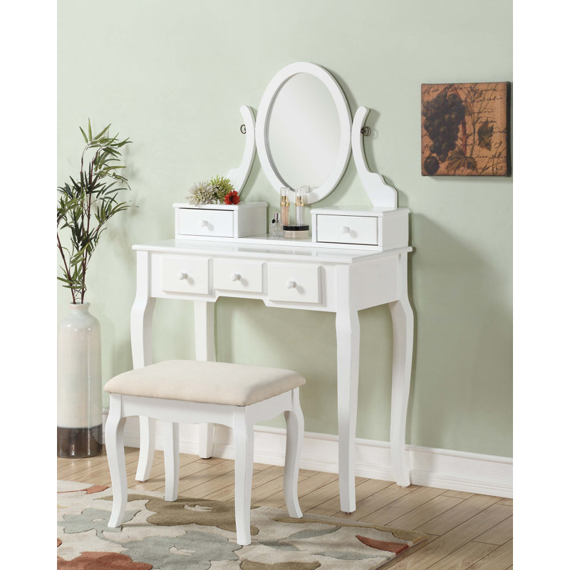 Ensemble coiffeuse et tabouret en bois Ashley, Blanc